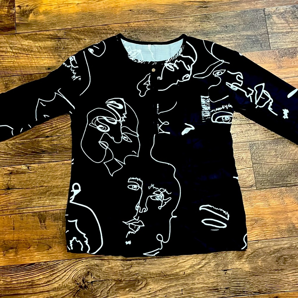 Women Floral Print Blouse Three Quarter Sleeve V-Neck Button Down